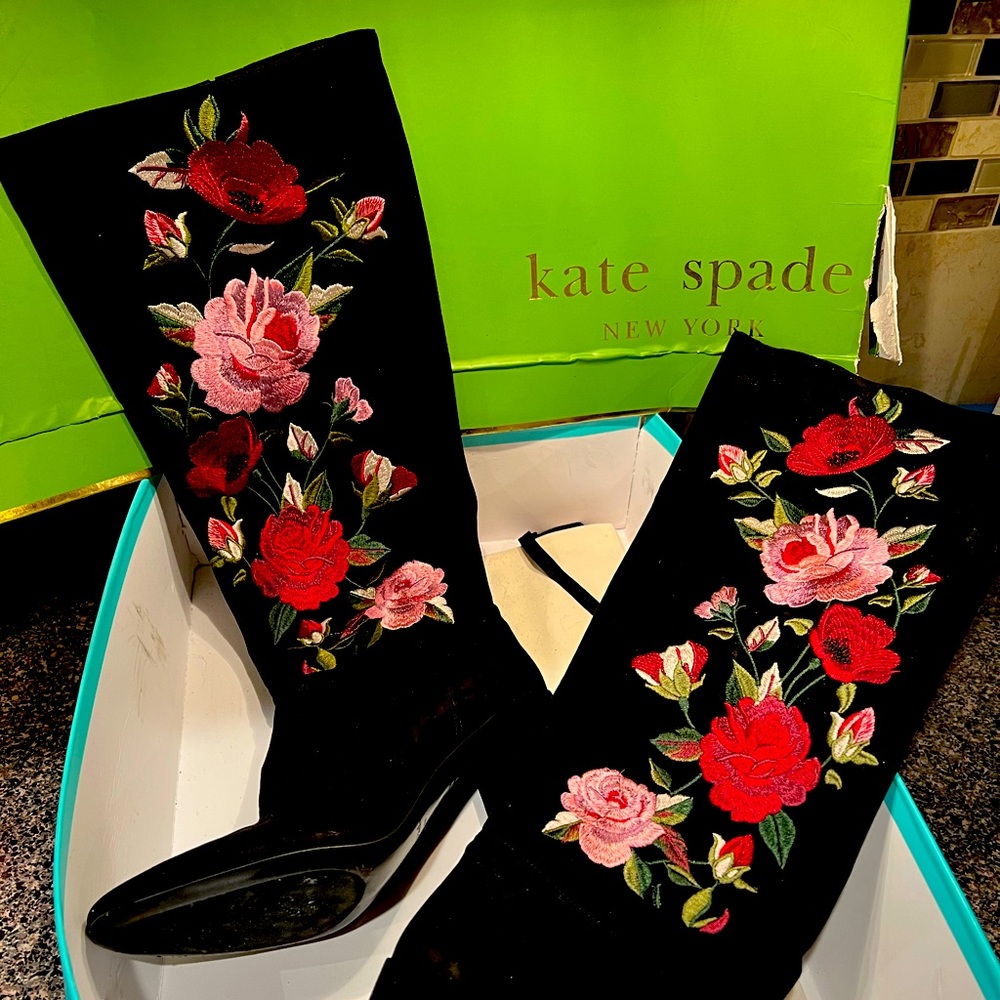 8.5 Kate Spade Tall boots. Embroidered